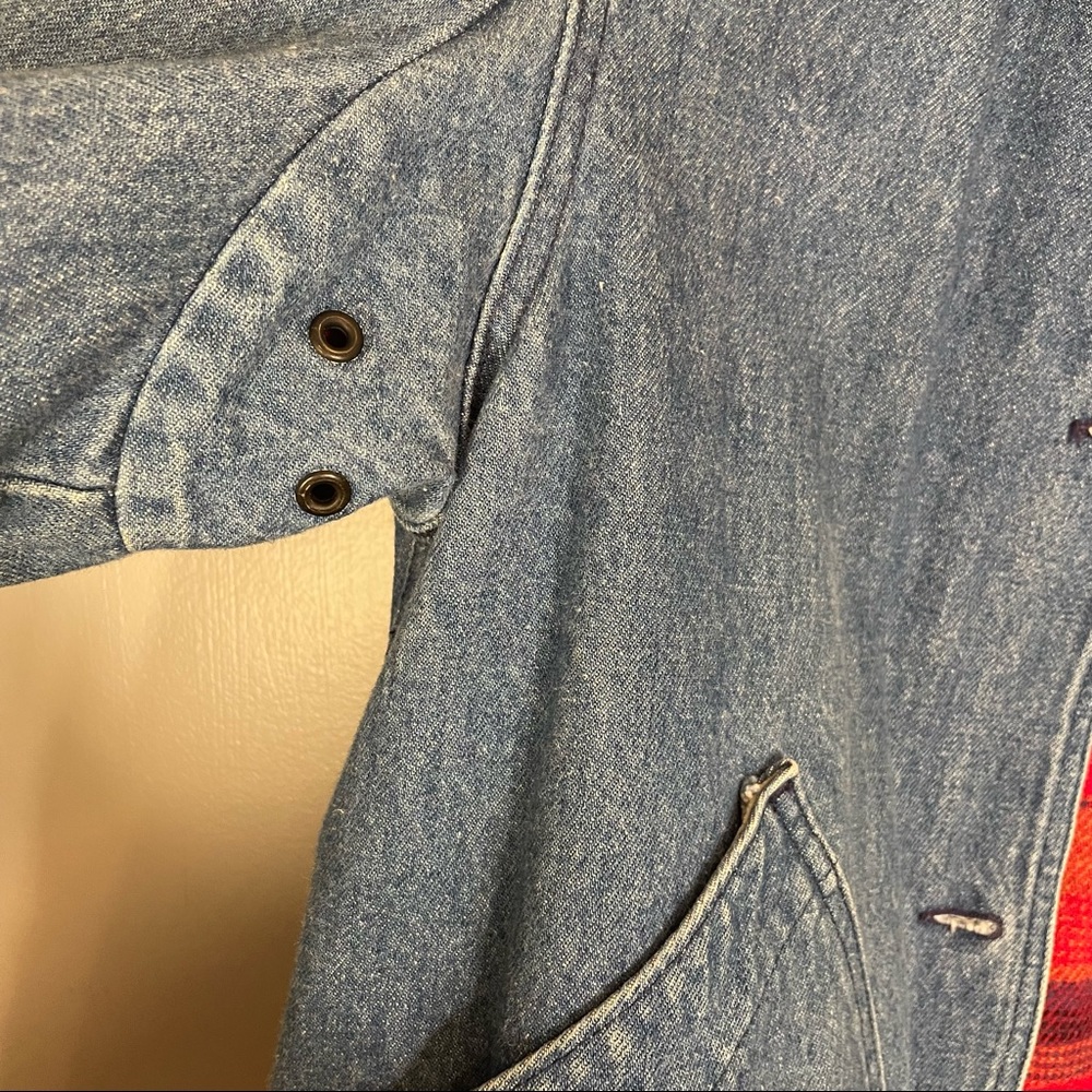 Vintage L.L. Bean Red Wool Blend Lined Corduroy Trim Heavy Denim Barn Coat Sz M - Picture 5 of 16